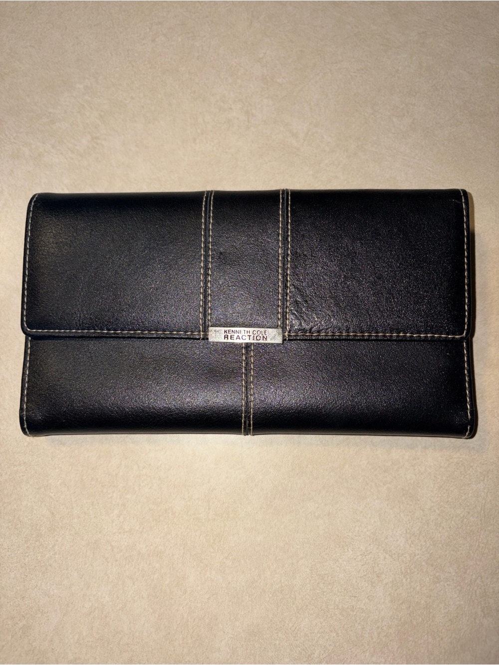 Kenneth Cole Reaction Black Leather Fold-Over Clutch